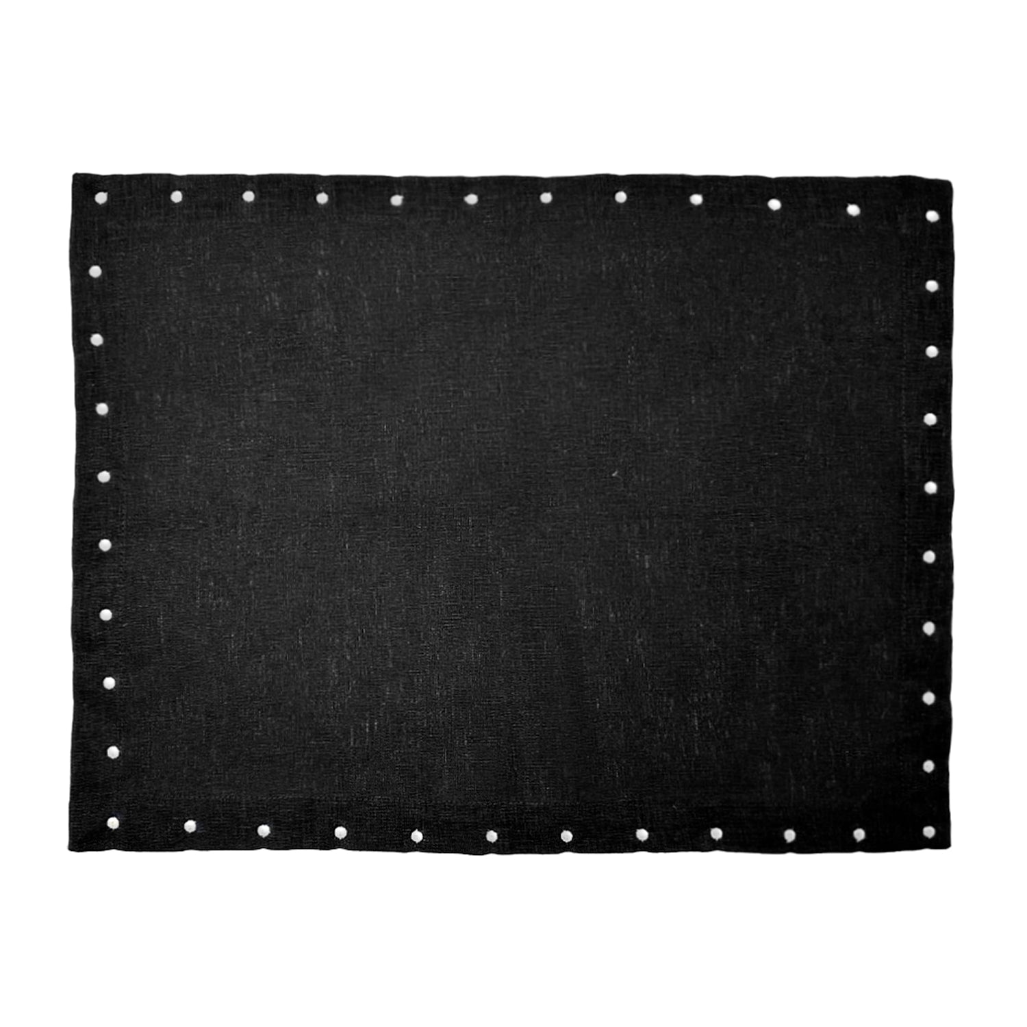 Manteles individuales Silvia en lino negro con puntitos laterales bordados en blanco, marca Zash
