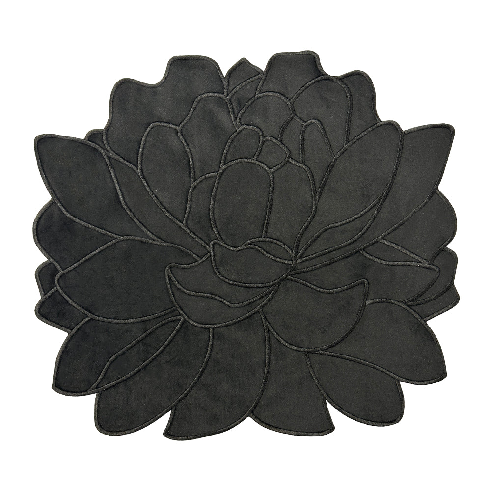 Juego de 4 manteles individuales Blossom en forma de flor en terciopelo negro con orilla bordada, marca Zash
