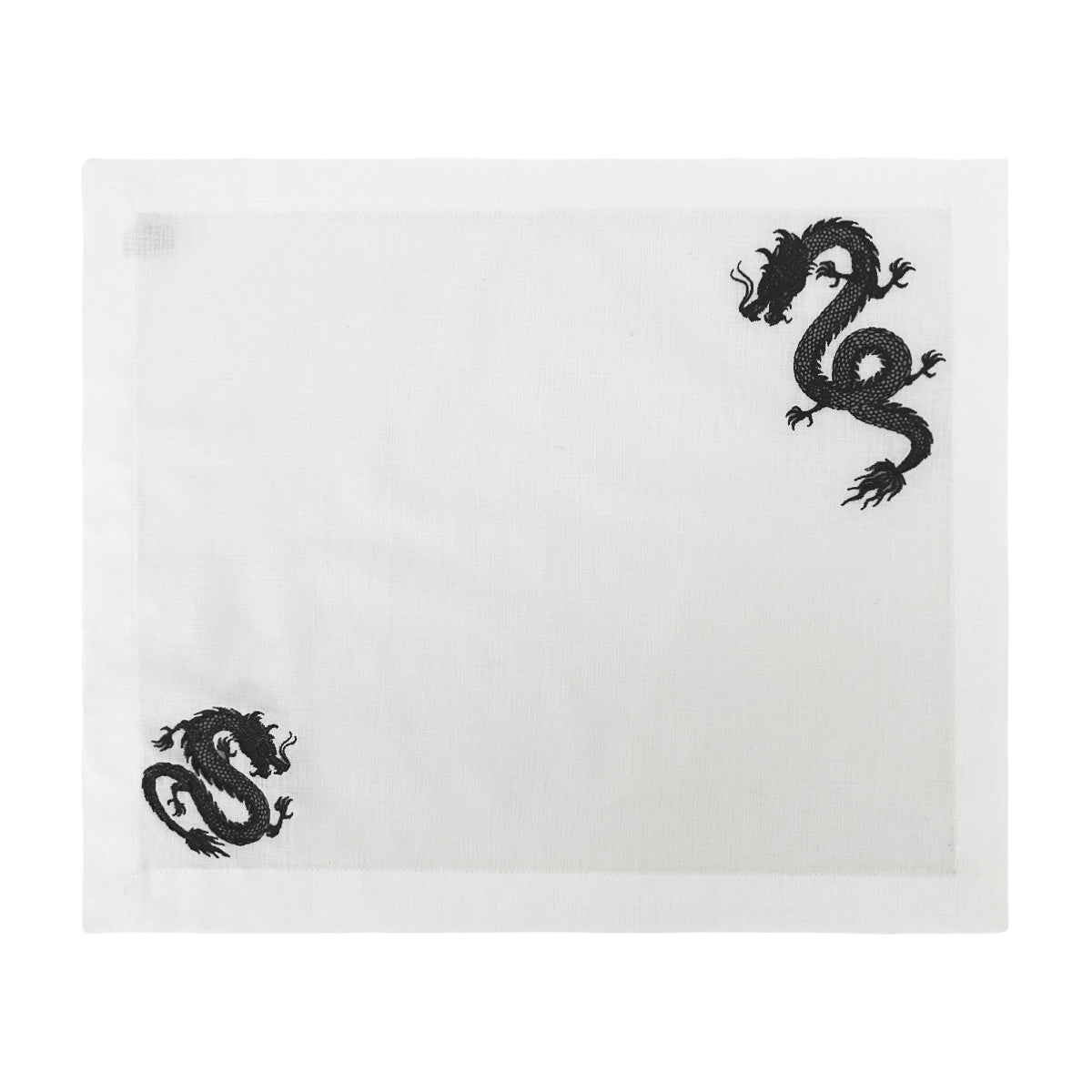 Mantel Individual en Lino Blanco con Dragones bordados en Negro, marca Zash
