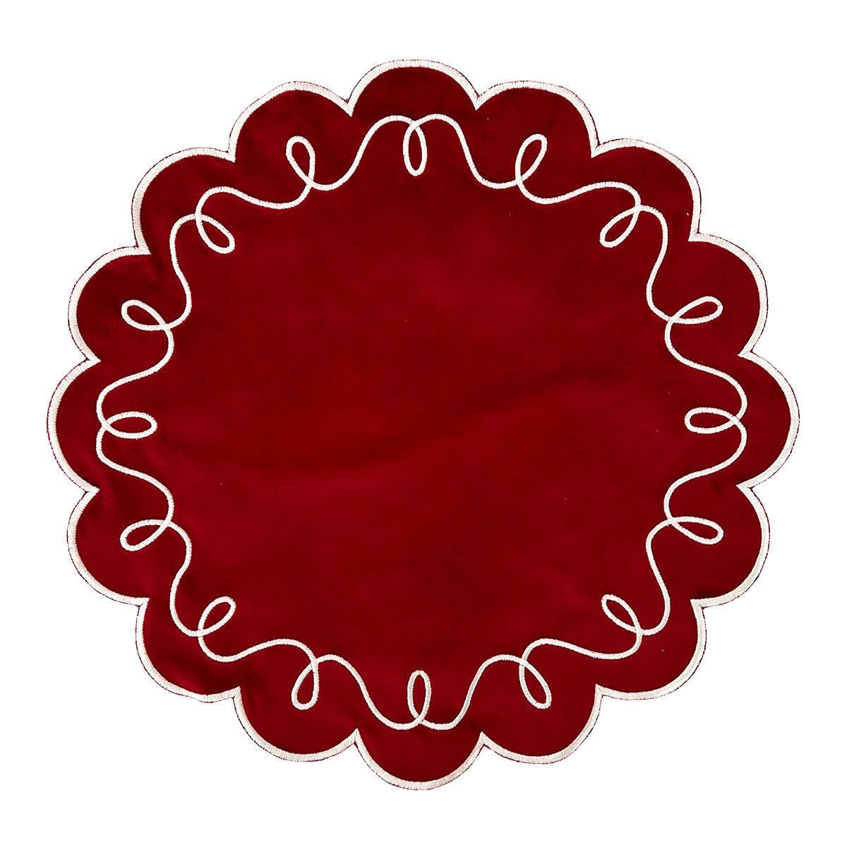 Mantel individual María en terciopelo rojo con bordado ivory marca Zash, perfecto para la mesa de Navidad 
