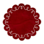 Mantel individual María en terciopelo rojo con bordado ivory marca Zash, perfecto para la mesa de Navidad 