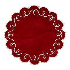 Manteles Individuales María con Bordado Ivory en Terciopelo Rojo, set de 4.