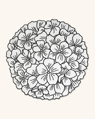 Mantel Individual en Forma de Hortensia Blanca con Borde Negro en Algodón, Set de 4