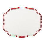 Mantel Individual en Lino Blanco con Doble Orilla Bordada en Rojo, marca Zash