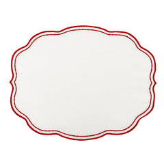 Juego de 4 Manteles Individuales Sofía en Lino Blanco con Bordado en Rojo