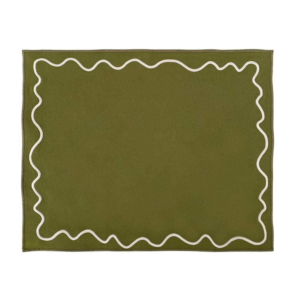 Mantel individual verde olivo con ondas en Ivory de la marca Zash