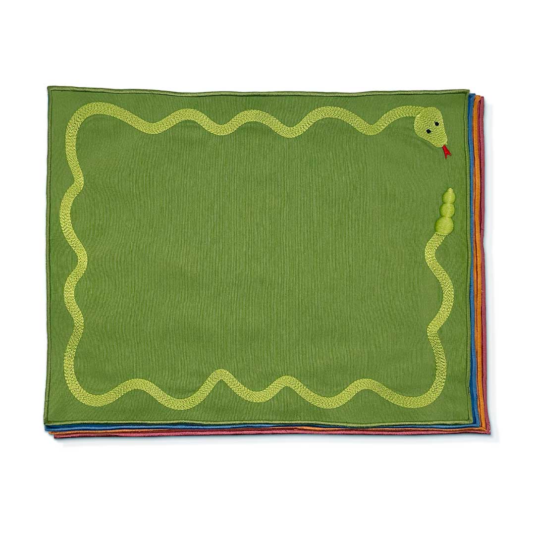 Manteles individuales de algodón rectangulares en 4 colores con una serpiente bordada, marca Zash