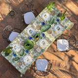 Servilletas Tropic en Lino Arena con Bordado de Flamingo Azul. Set de 4.
