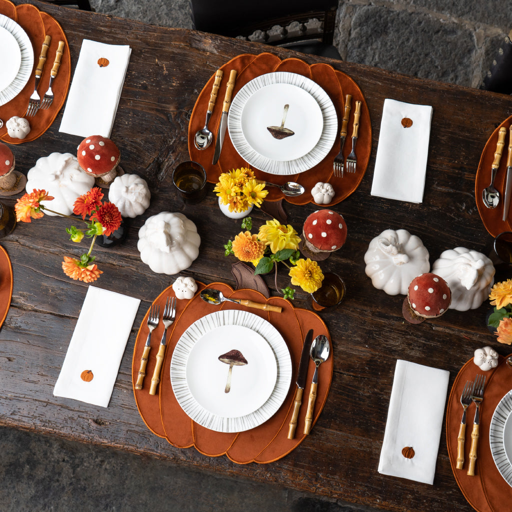 Set de Vajilla Hongo Mágico para 4 Personas con Platos Trinche Rayas Gris Plata, Platos Ensalada Hongo, Platos Pan Catarina (12 piezas)