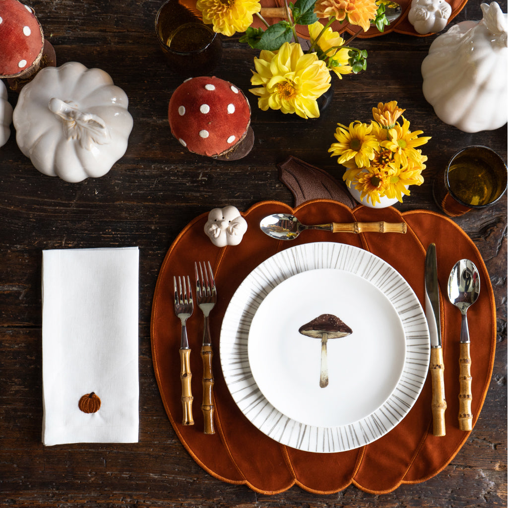 Set de Vajilla Hongo Mágico para 4 Personas con Platos Trinche Rayas Gris Plata, Platos Ensalada Hongo, Platos Pan Catarina (12 piezas)