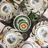 Plato Trinche Candy Cane Verde con Platos de Ensalada Leopardo con Sombrilla Azul. Set de 4.