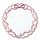 Individuales Red Bow en Lino Blanco con Bordado de Moño Rojo. Set de 4