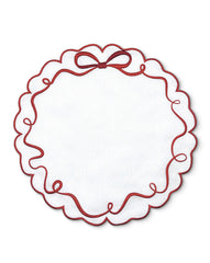 Individuales Red Bow en Lino Blanco con Bordado de Moño Rojo. Set de 4