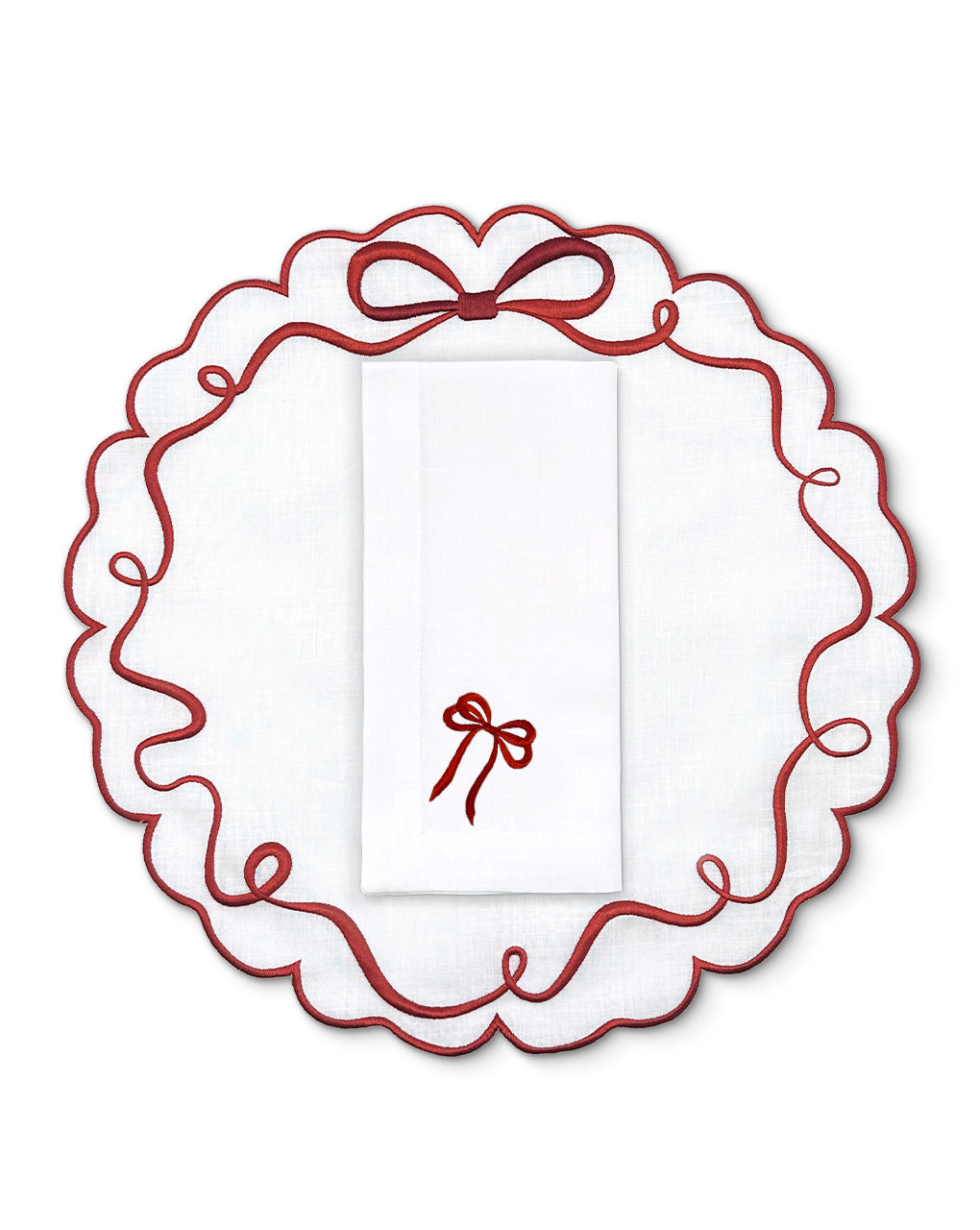 Set de mantelería blanca con moño rojo navideño, marca Zash