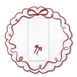 Set de Mantelería Red Bow con individuales y Servilletas en Lino Blanco con Bordado de Moño Rojo. Set para 4 personas