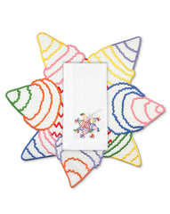 Set de Mantelería Posada con Individuales y Servilletas en Lino Blanco con Bordado de Piñata. Set para 4 personas