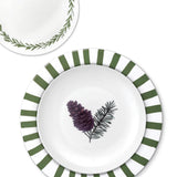Vajilla con Platos para Ensalada con Pinecone, Platos Trinche Candy Cane Verde Bosque y Platos de Pan con Guirnalda Verde. Set para 4 Personas