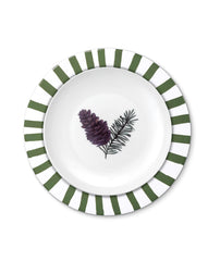 Vajilla con Platos para Ensalada con Pinecone y Platos Trinche Candy Cane Verde Bosque. Set para 4 Personas