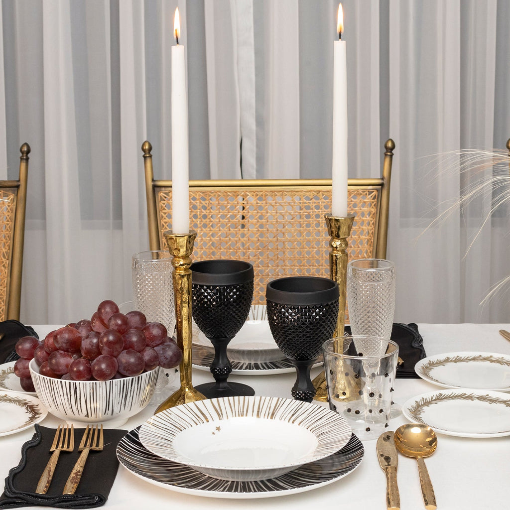 Platos Trinche Negro con Rayas Blancas, set de 4