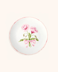 Plato Ensalada con Lisianthus Rosas y Listón Rosa. Set de 4