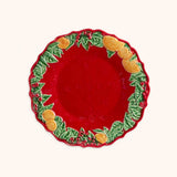 Plato Ensalada Rojo con Hojas y Naranjas 22 cm. Set de 4.