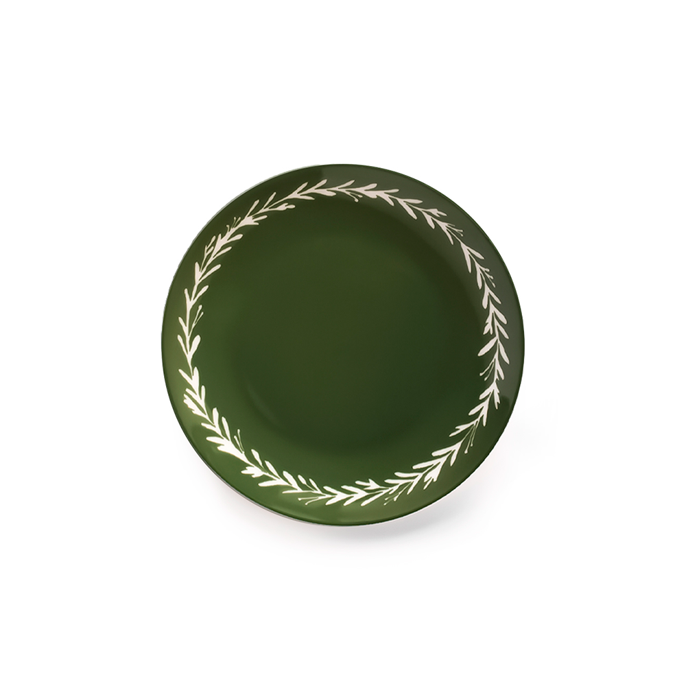 Set de Vajilla Mérida para 4 personas con Platos Trinche Rayas Verdes, Platos Ensalada Escarabajo, Platos Pan Verde Guirnalda Blanca  (12 Piezas)
