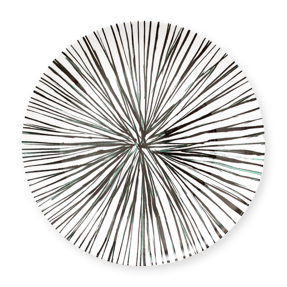 Plato grande trinche de porcelana marca Zash, blanco con rayas verdes