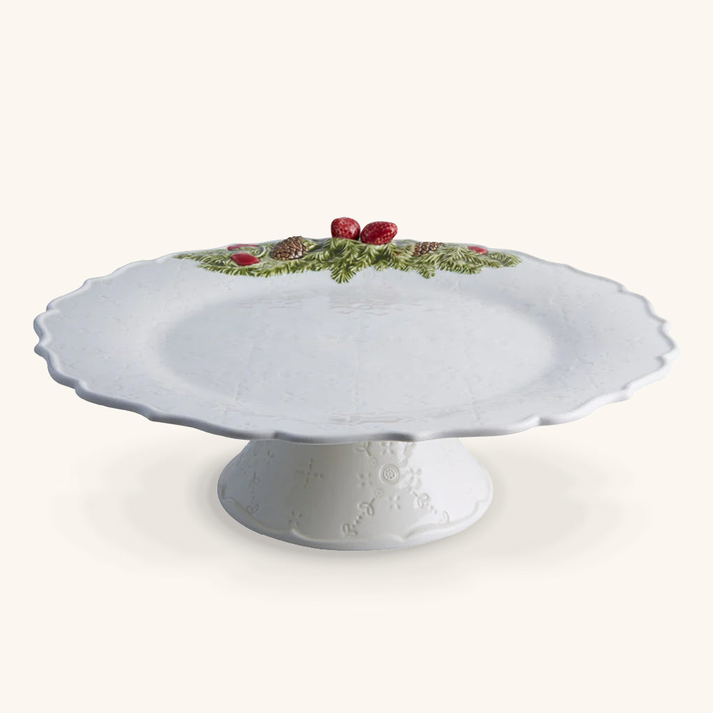 Pastelero Navideño Blanco con Pinos y Fresas. 35 cm