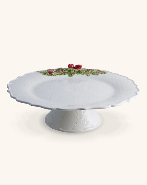 Pastelero Navideño Blanco con Pinos y Fresas. 35 cm