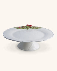 Pastelero Navideño Blanco con Pinos y Fresas. 35 cm