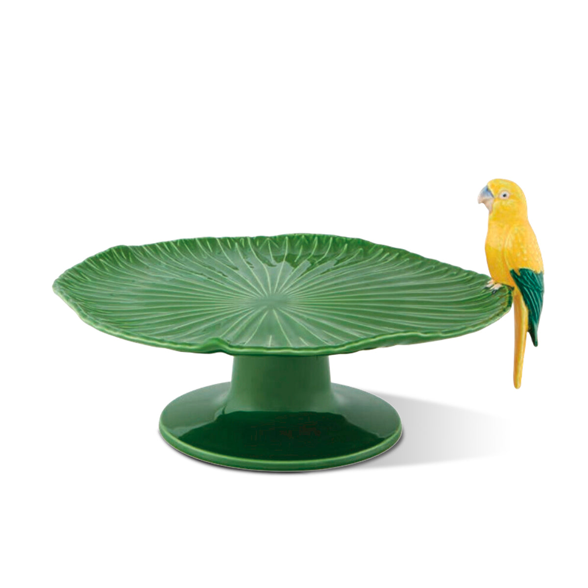 Pastelero de cerámica verde con Perico amarillo de la marca portuguesa Bordallo Pinheiro