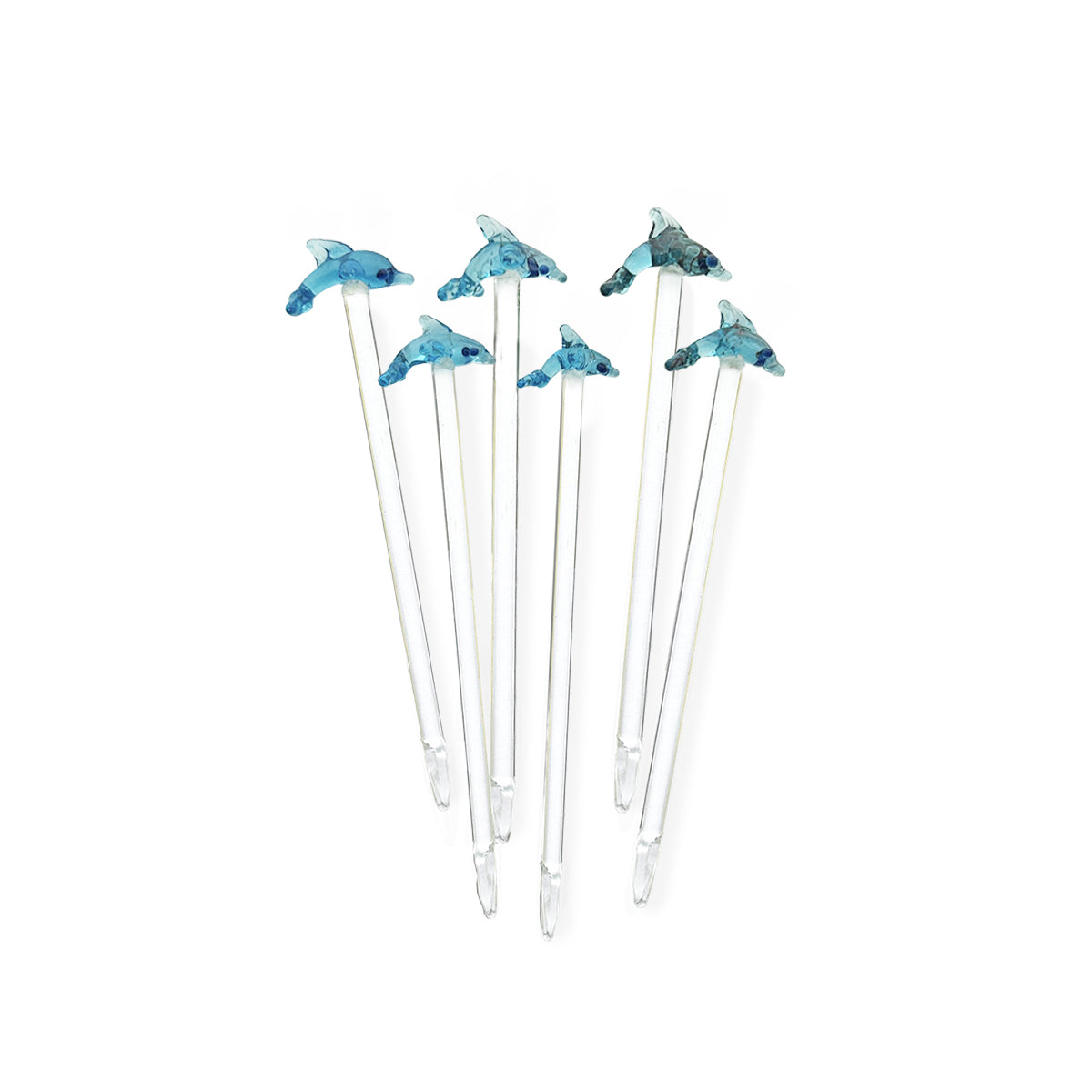 Pinchos artesanales para botanear de vidrio en forma de Delfines