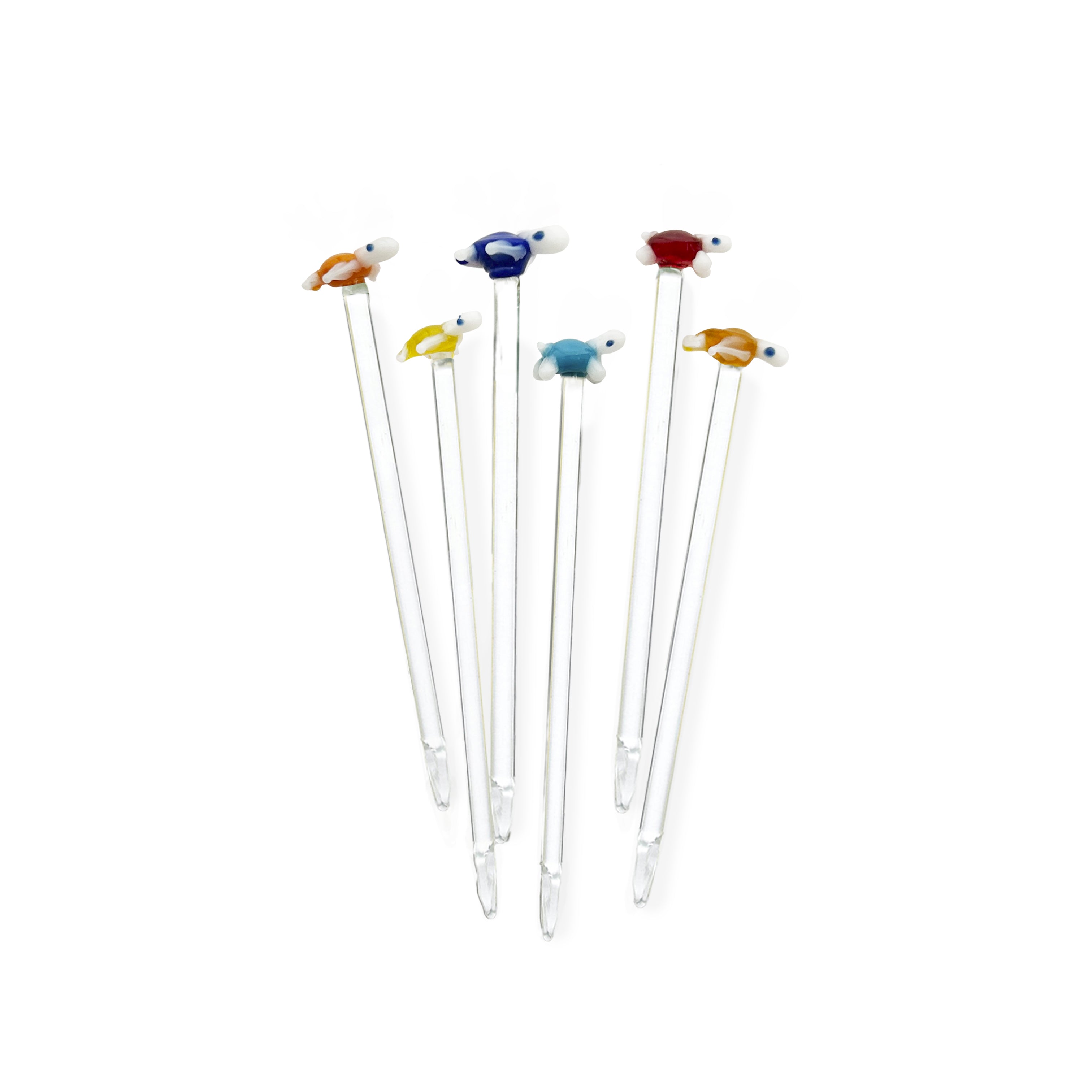 Pinchos artesanales de vidrio para botanear de colores en forma de Tortugas