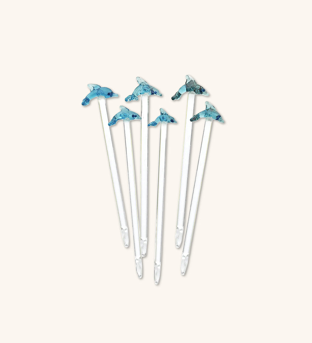 Pinchos Artesanales de Cristal en Forma de Delfín. Set de 6