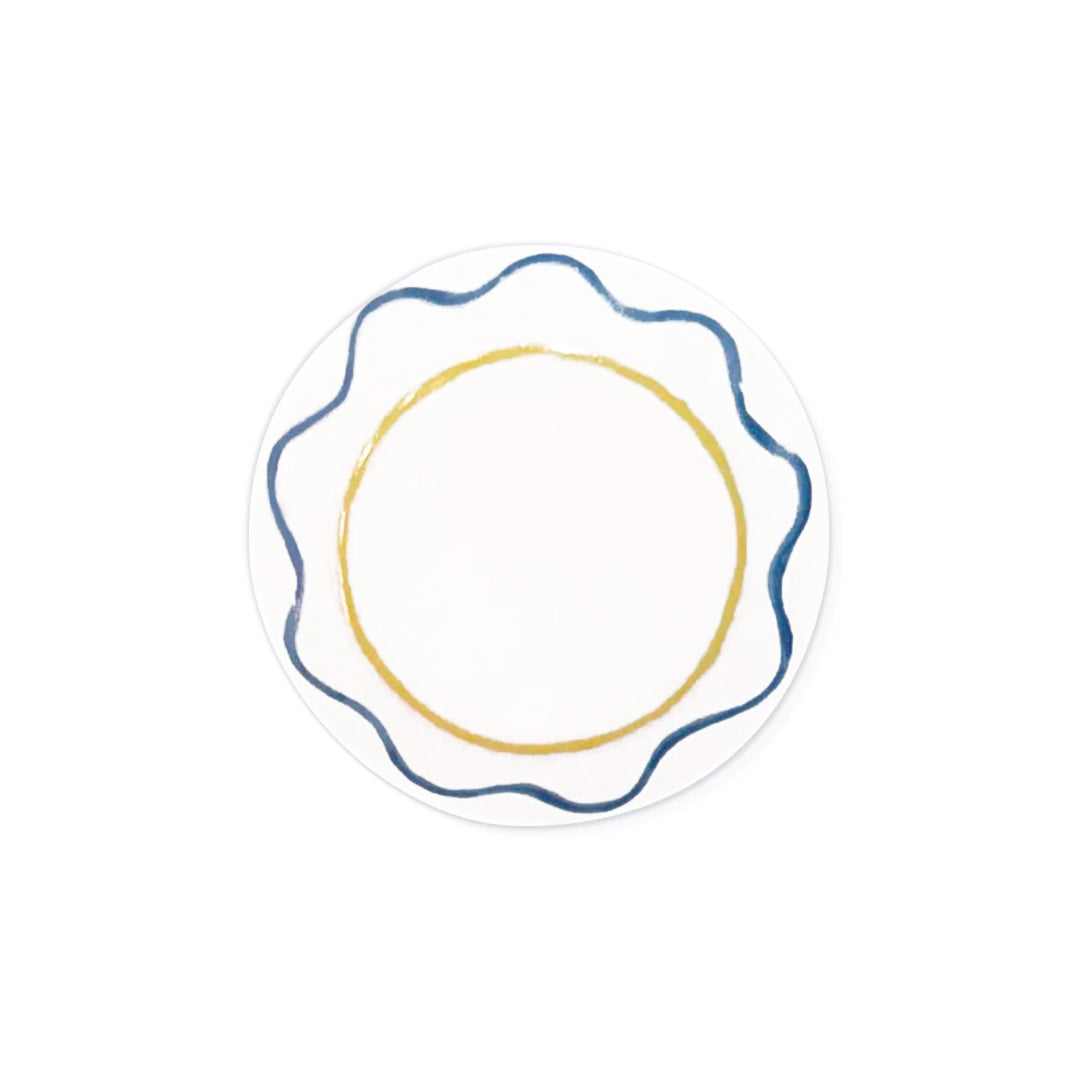 Plato para pan de porcelana color blanco con ondas en azul y amarillo, marca Zash