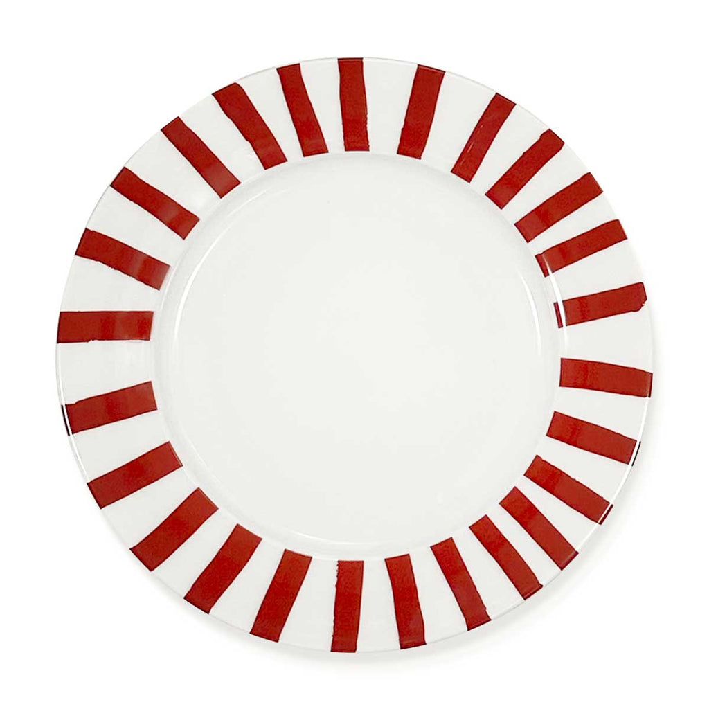 Platos trinche de porcelana blanca con orilla de rayas gruesas rojo, Candy Cane Rojo, marca Zash