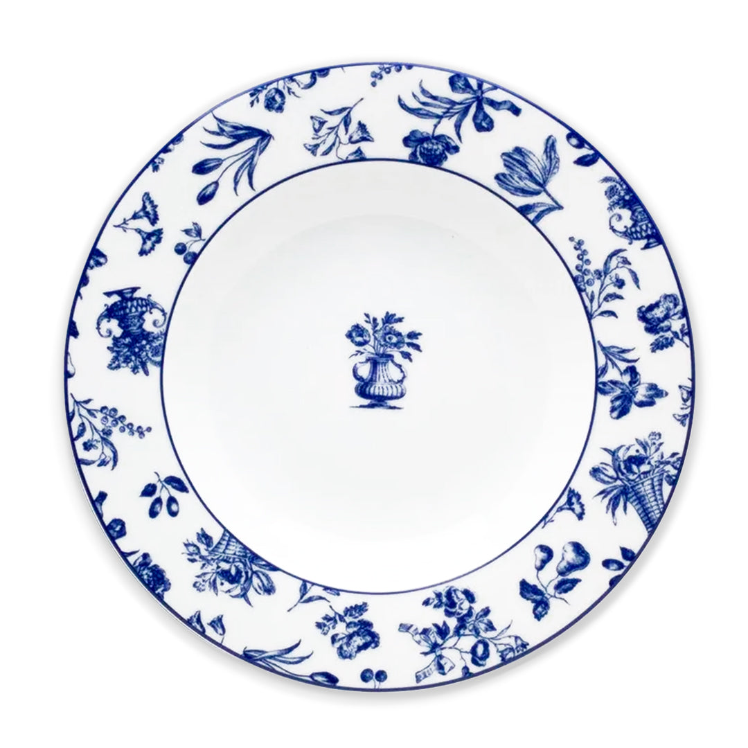 Plato hondo para sopa de porcelana blanca con detalles florales en azul, colección Chintz de Vista Alegre