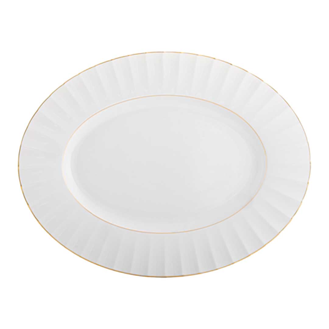 Platón de servir ovalado de 36 cm de porcelana blanca con filo de oro de 24 k de la Colección de Aniversario de 200 años de Vista Alegre