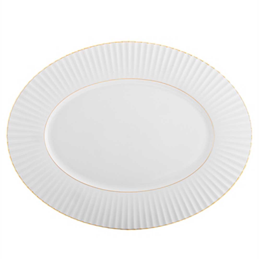 Platón para servir ovalado de 43 cm de porcelana con detalles de oro de 24k, de la colección de aniversario de 200 años de Vista Alegre