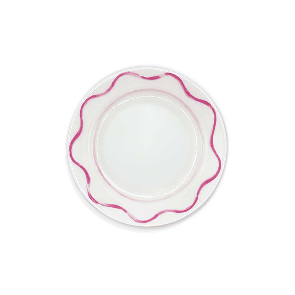 Plato chico para pan o postre de porcelana blanca con unas ondas rosas, marca Zash