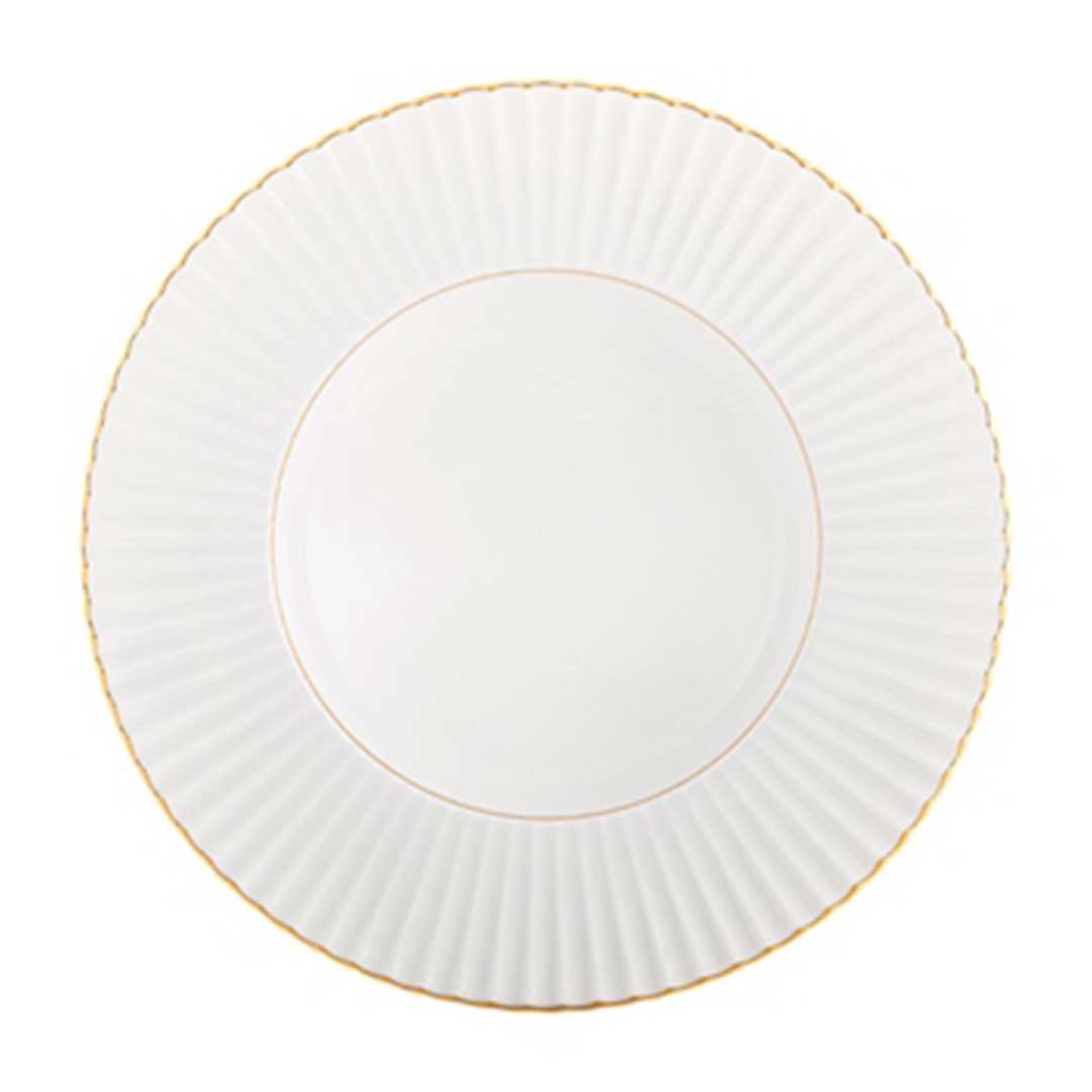 Plato hondo para sopa de porcelana blanca con orilla de oro de 24 k, de la colección de Aniversario de 200 años de Vista Alegre