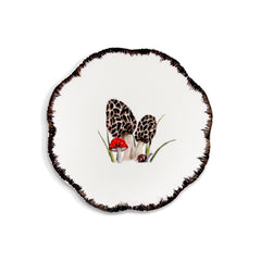 Plato para Ensalada con Hongos Morillas y Borde de Ondas en Café. Set de 4