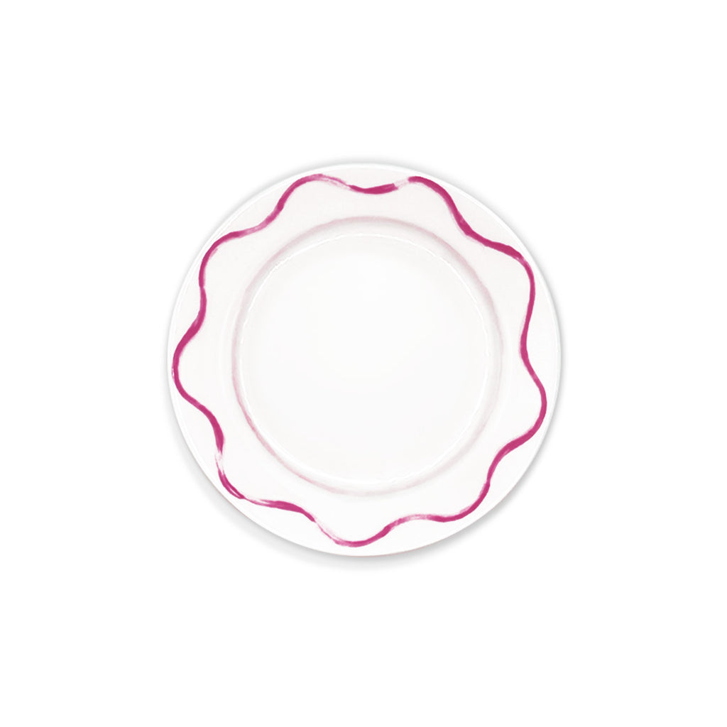 Plato para Pan con Ondas en Rosa Fuerte y Anillo Rosa Claro. Set de 4