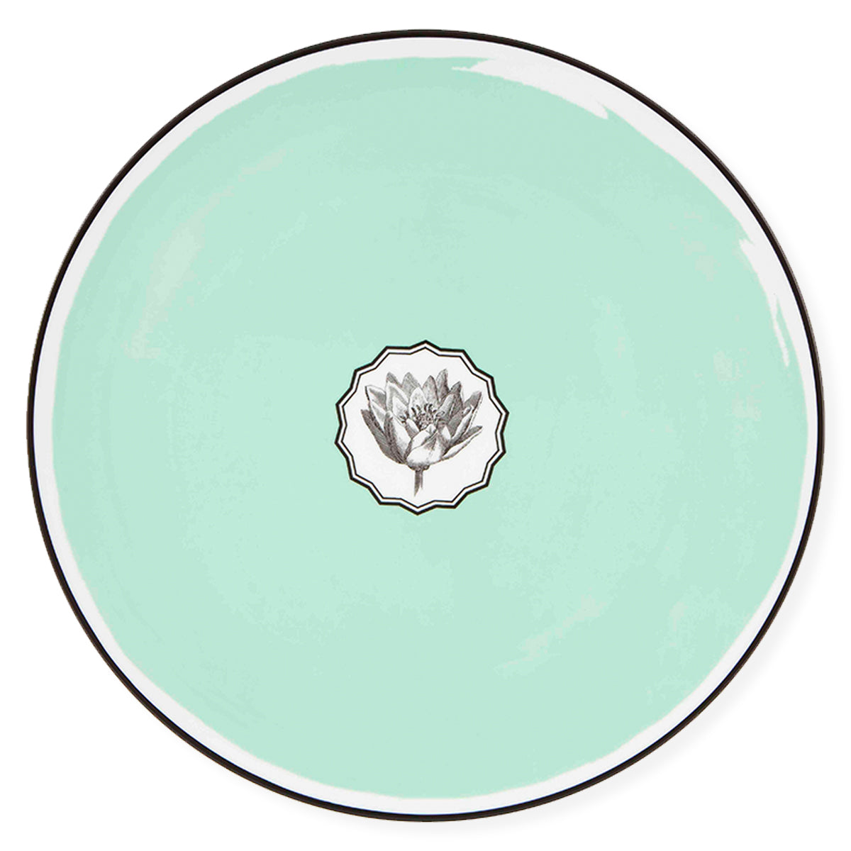 Plato base de porcelana verde menta de Christian Lacroix para Vista Alegre, línea Herbariae