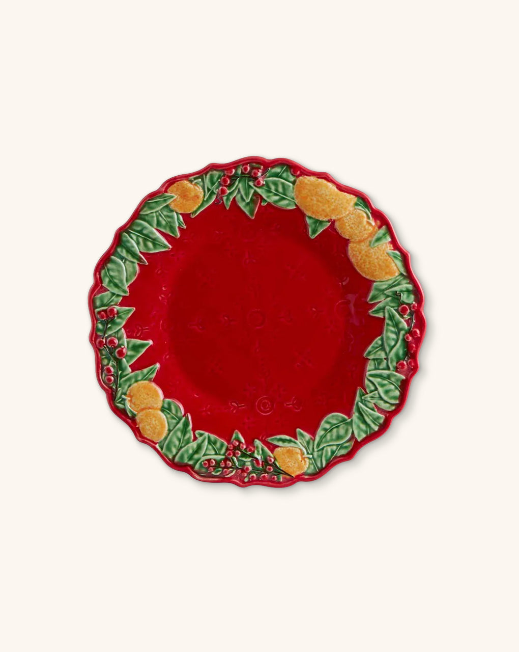 Plato Ensalada Rojo con Hojas y Naranjas 22 cm