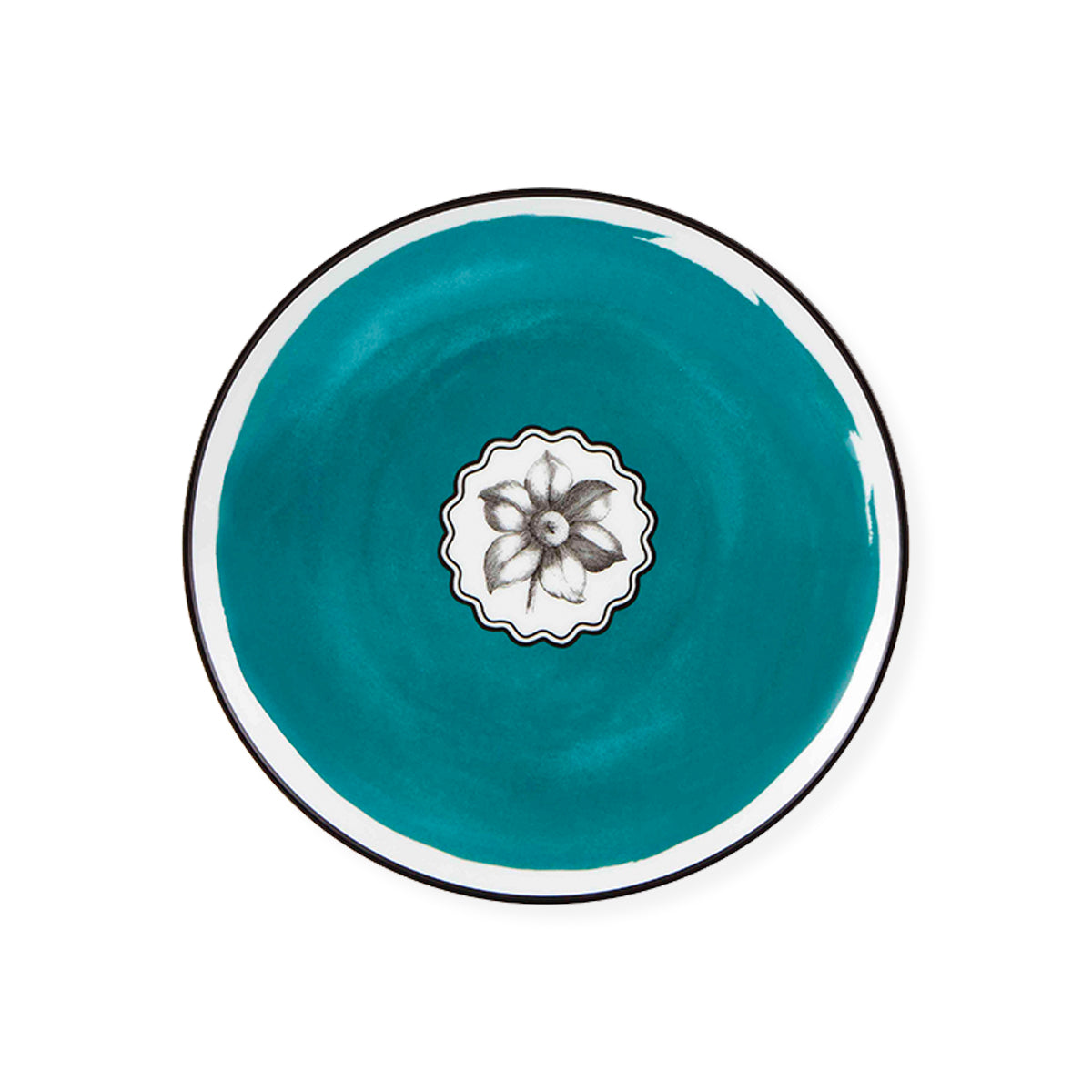 Plato ensalada de porcelana color turquesa de Christian Lacroix Maison para Vista Alegre, línea Herbariae