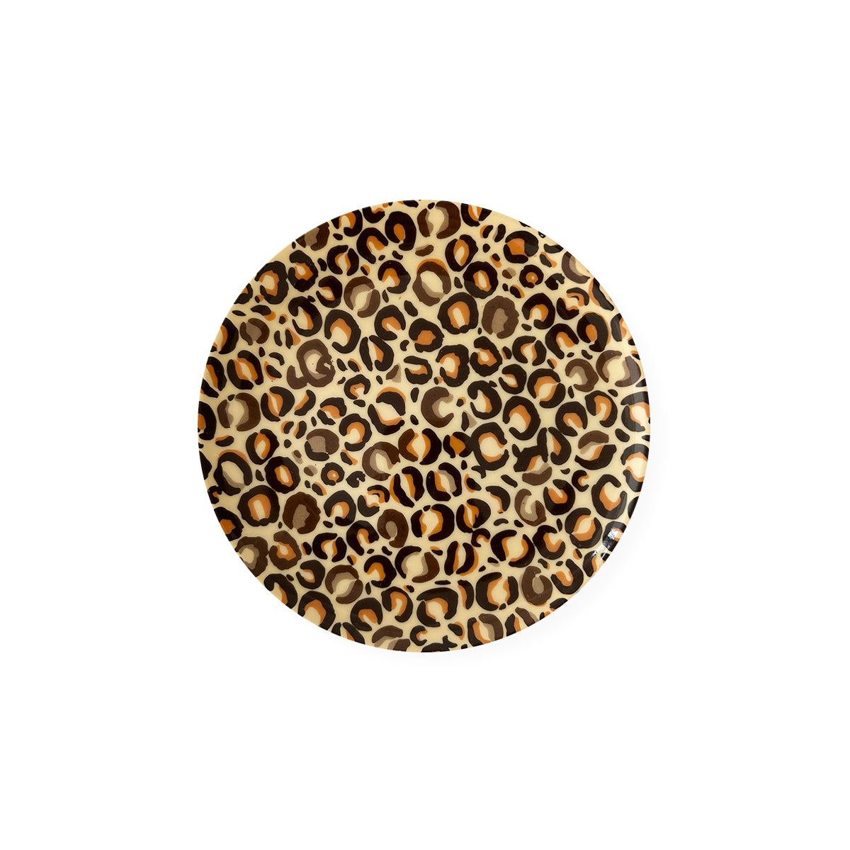 Plato de pan o postre de porcelana con animal print cheetah color café, marca Zash