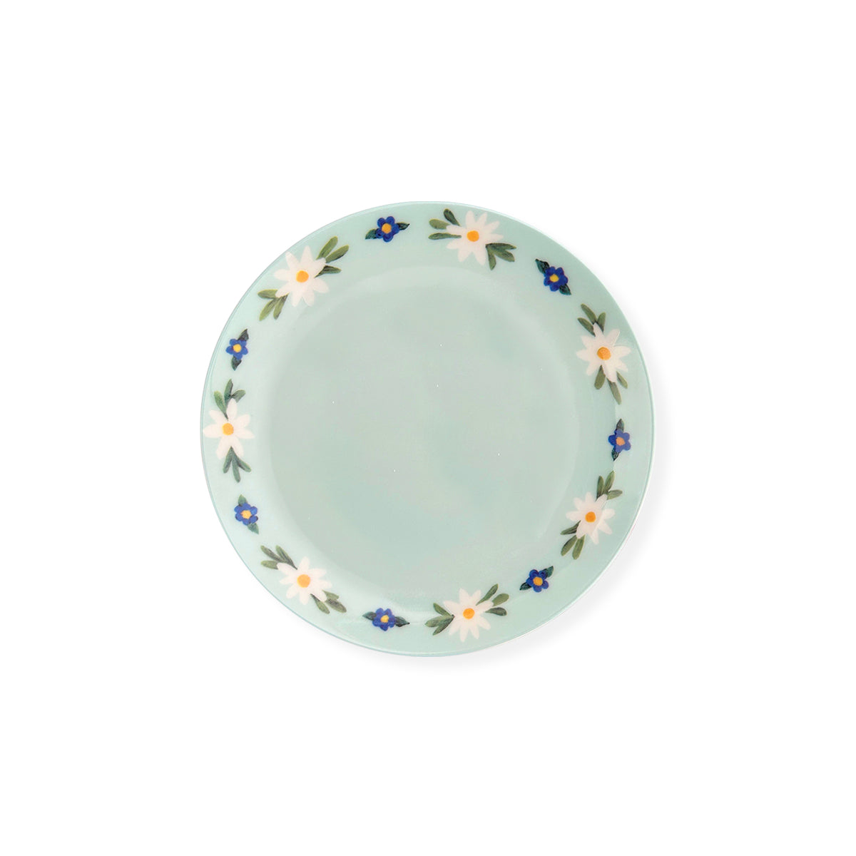 Plato de Pan o Postre de Porcelana en Verde Menta con Guirnalda de Flores, Marca Zash