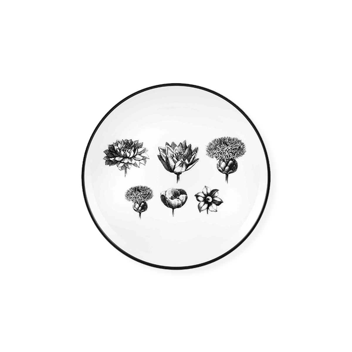 Platos para ensalada o fruta de porcelana en blanco y negro de Christian Lacroix Maison para Vista Alegre, Línea Herbariae