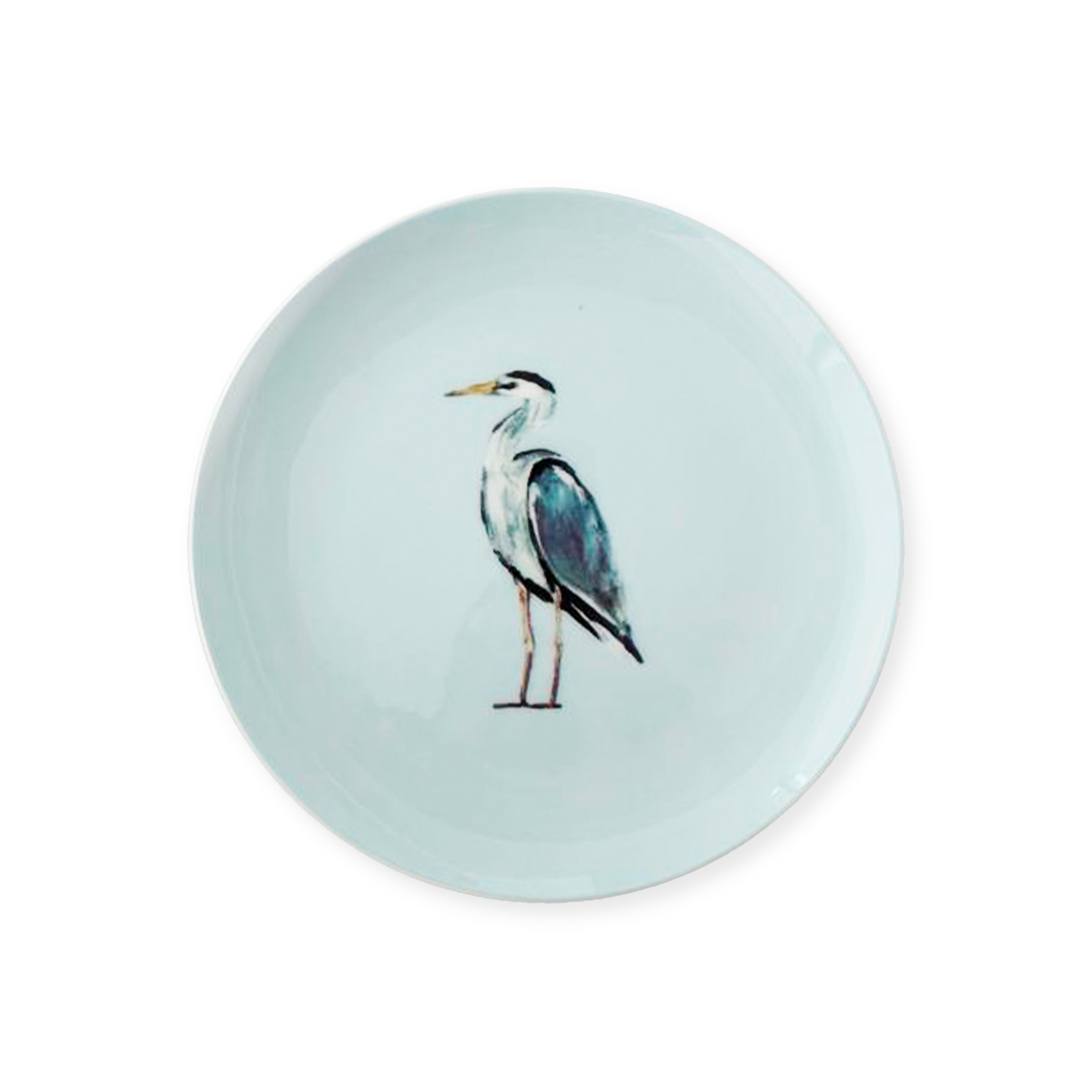 Plato de ensalada azul claro con garza, marca Zash 